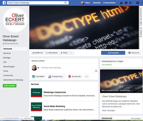 Facebook Unternehmensprofil von Oliver Eckert Webdesign